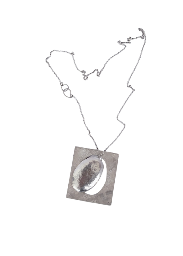 handcrafted unique statement abstract modern sterling silver double pendant necklace