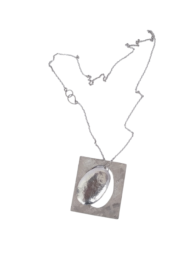 handcrafted unique statement abstract modern sterling silver double pendant necklace