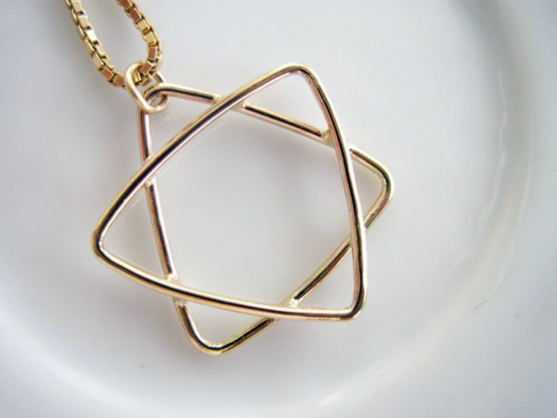 handmade star of david shield pendant 14k gold wire frame jewish protection sign necklace charm for woman 
