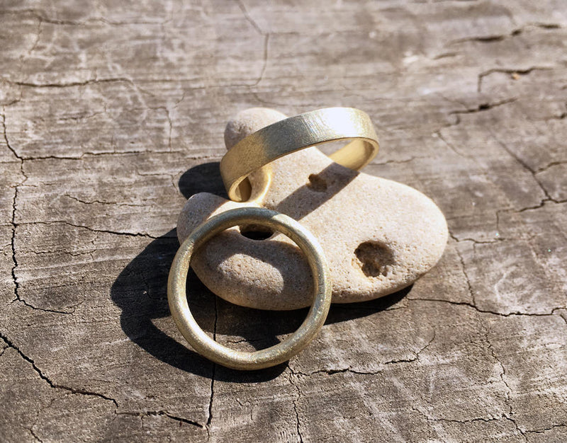 Set of 14K Gold Organic Textured Wedding Bands Hand Made Ancient Style Unpolished 14K Recycled Gold Man & Woman Rings Set