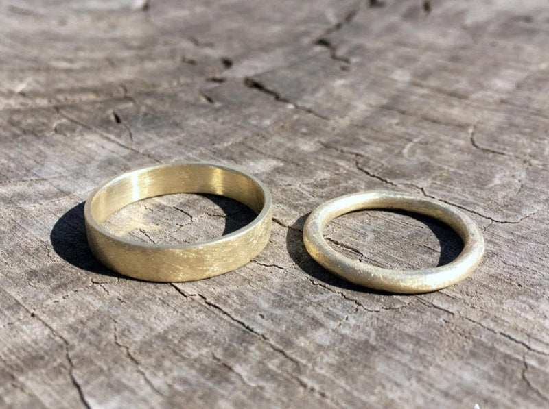 Set of 14K Gold Organic Textured Wedding Bands Hand Made Ancient Style Unpolished Recycled Gold Man and Woman Rings Set