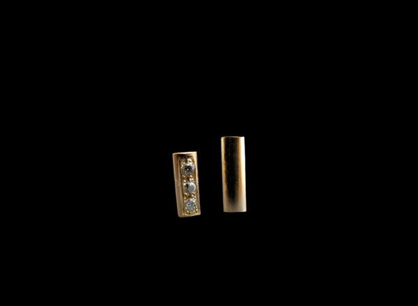 gold bar earrings stud 14k solid gold diamonds tiny 